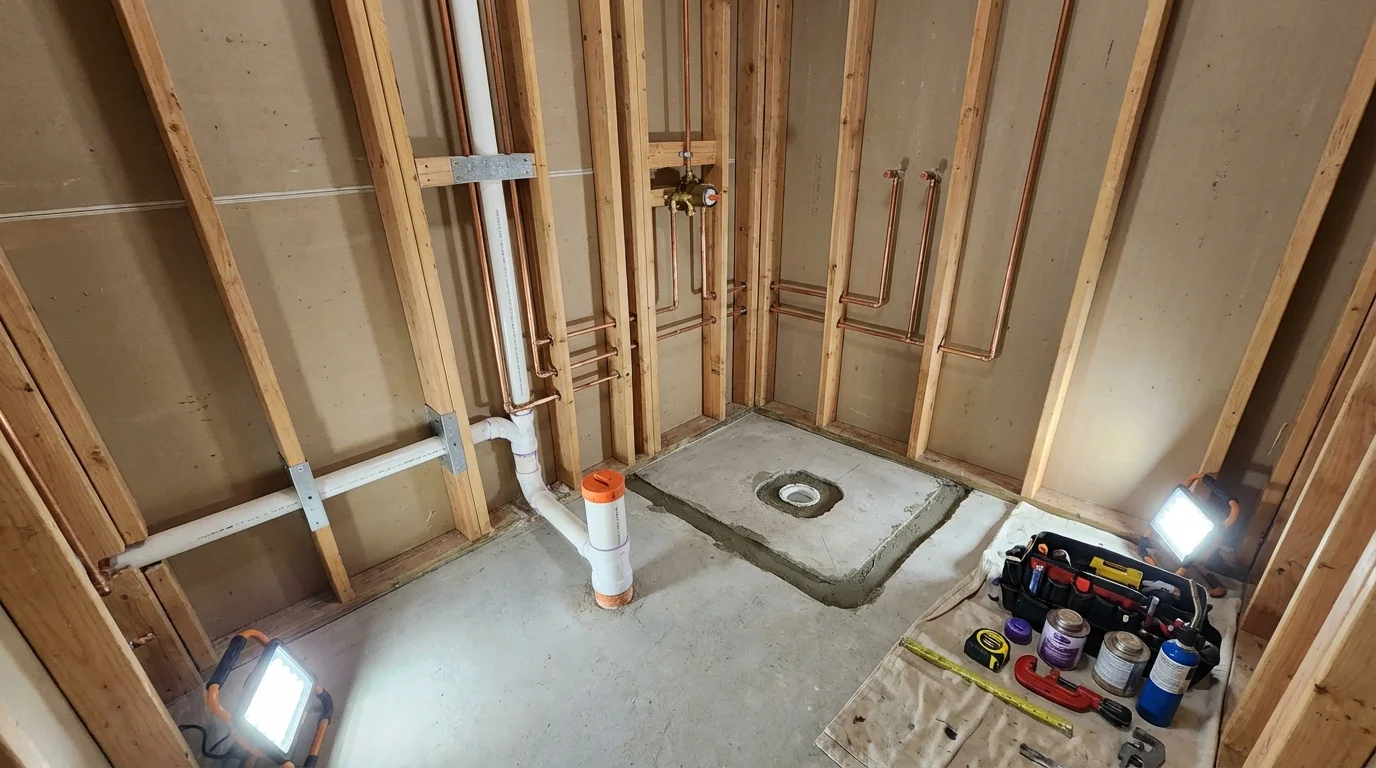 Bathroom rough-in plumbing during remodel by Johns Plumbing LLC in San Angelo