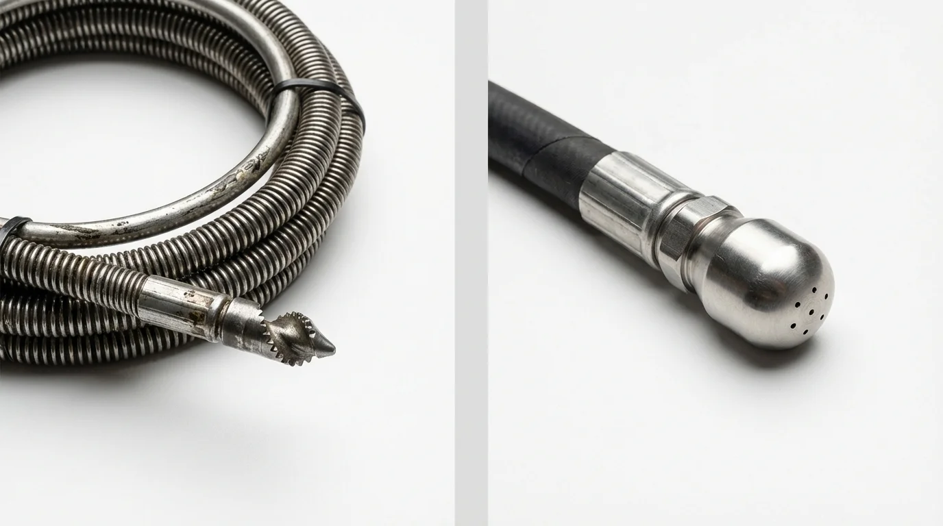 Drain snake cable and hydro jetting nozzle used for drain cleaning in San Angelo, TX