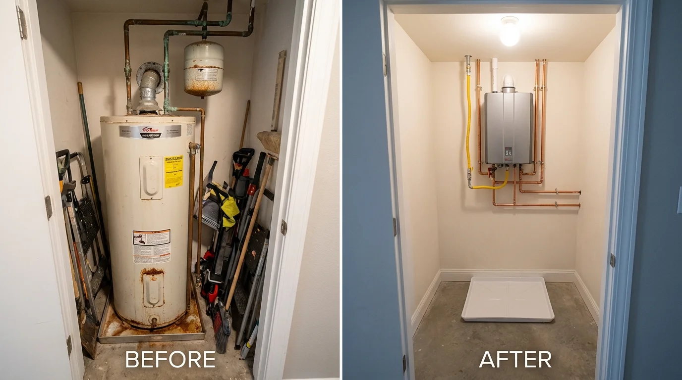 Tank water heater versus wall-mounted tankless unit comparison for San Angelo, TX homeowners